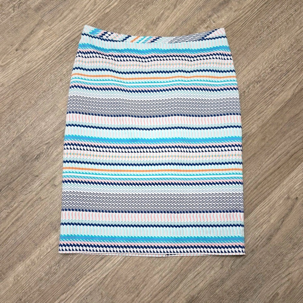 Pure Collection Geometric‎ Print Cotton Pencil Skirt Blue Orange Pink Sz US 8/10